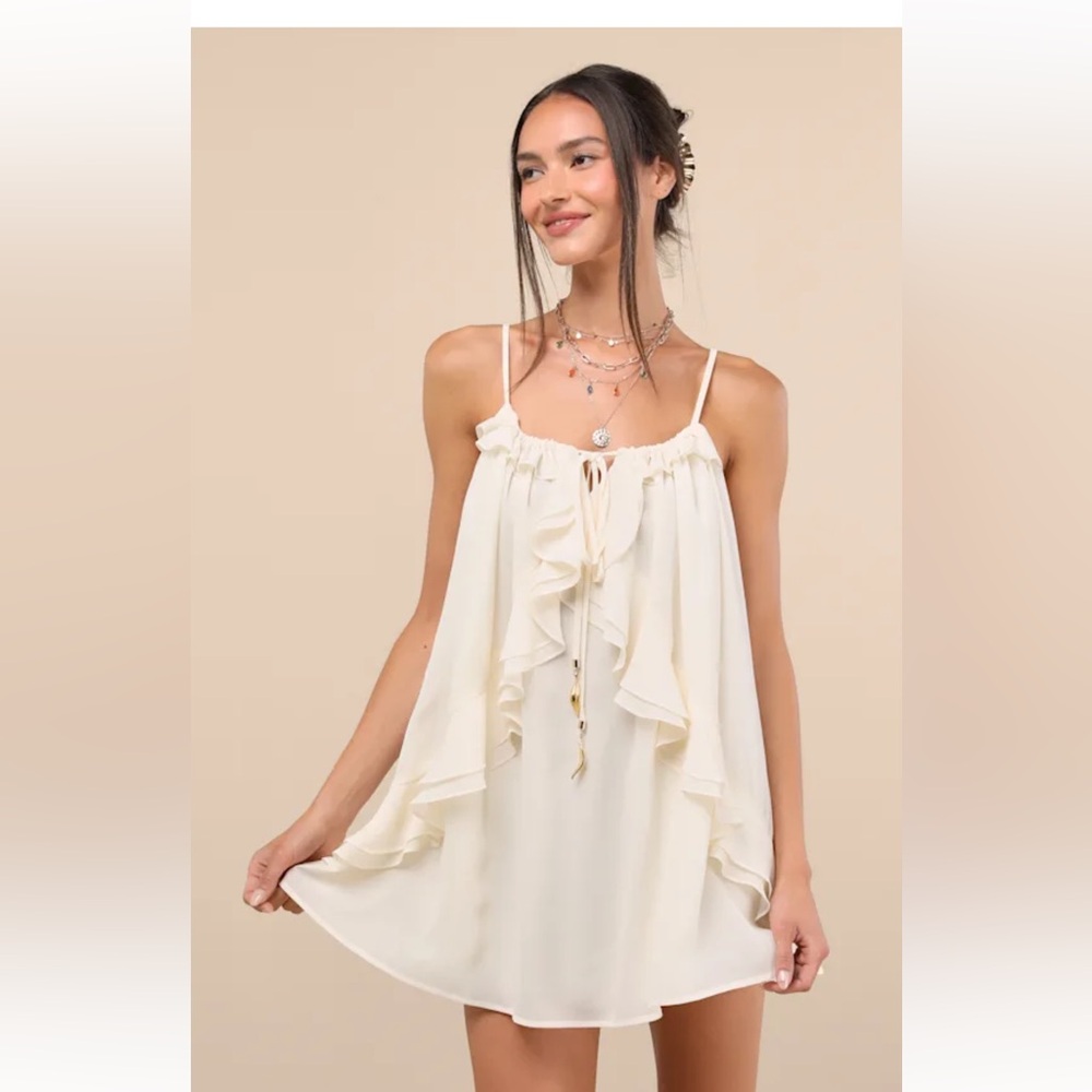 NWT Lulus Nessie Ivory Sleeveless Ruffled Mini Dress
